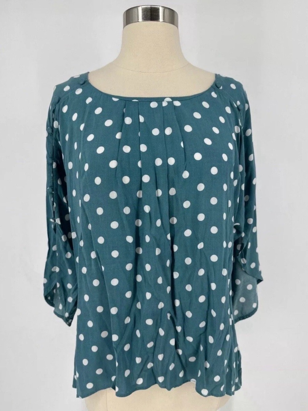 Anthropologie Maeve Polka Dot Scoop Neck Blouse tulip sleeves